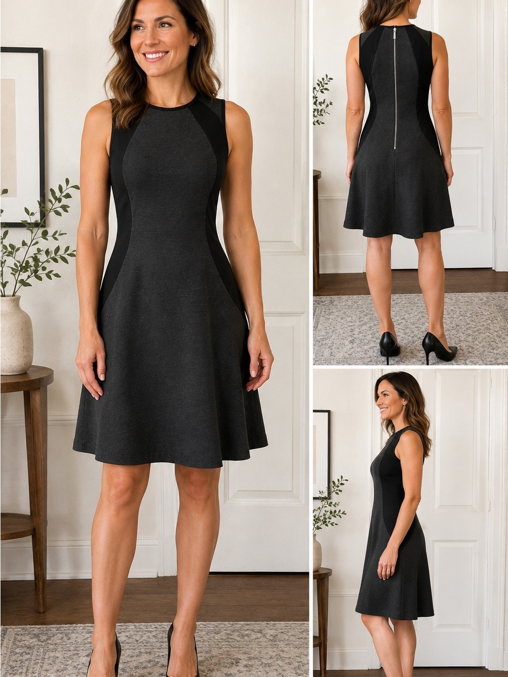 Michael Kors size 6 Fit & Flare color block dress Gray Black Sleeveless Career